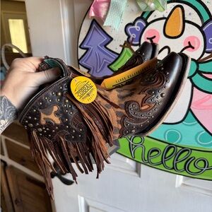 Corral Brown & Black Fringe Studded Western Toddler Boots